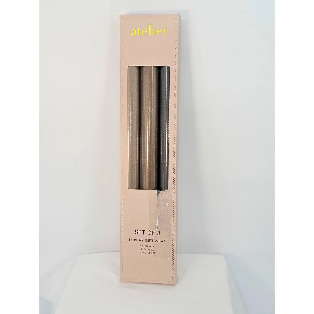 Atelier Luxury Gift Wrap Set of 3 Metallic Textured Paper Rolls 75 SqFt 109-01